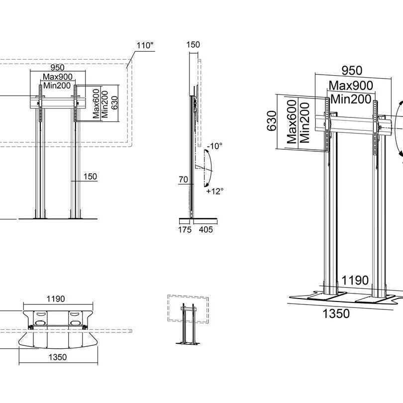 Multibrackets M Public Display Stand 210 Dual Pillar Floorbase Black