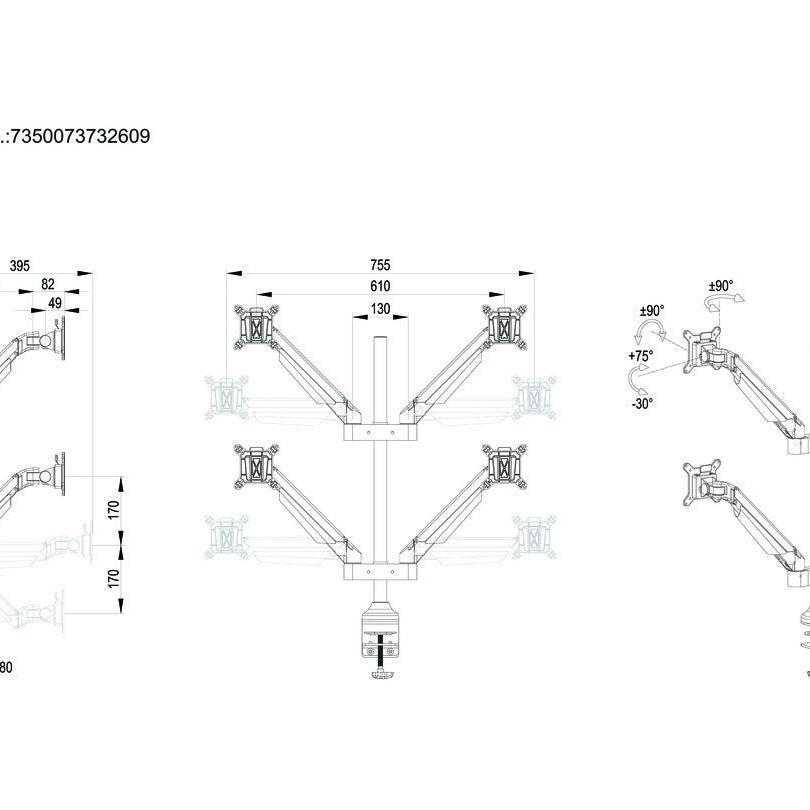 Multibrackets M VESA Gas Lift Arm Quad Black HD