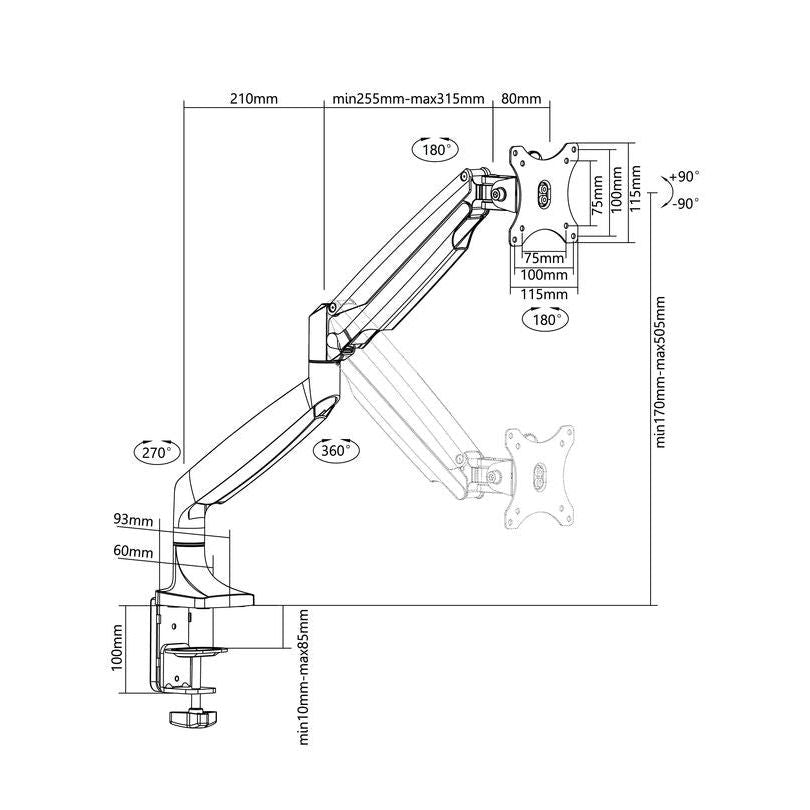 Multibrackets M Deskmount Gas Spring Single Silver