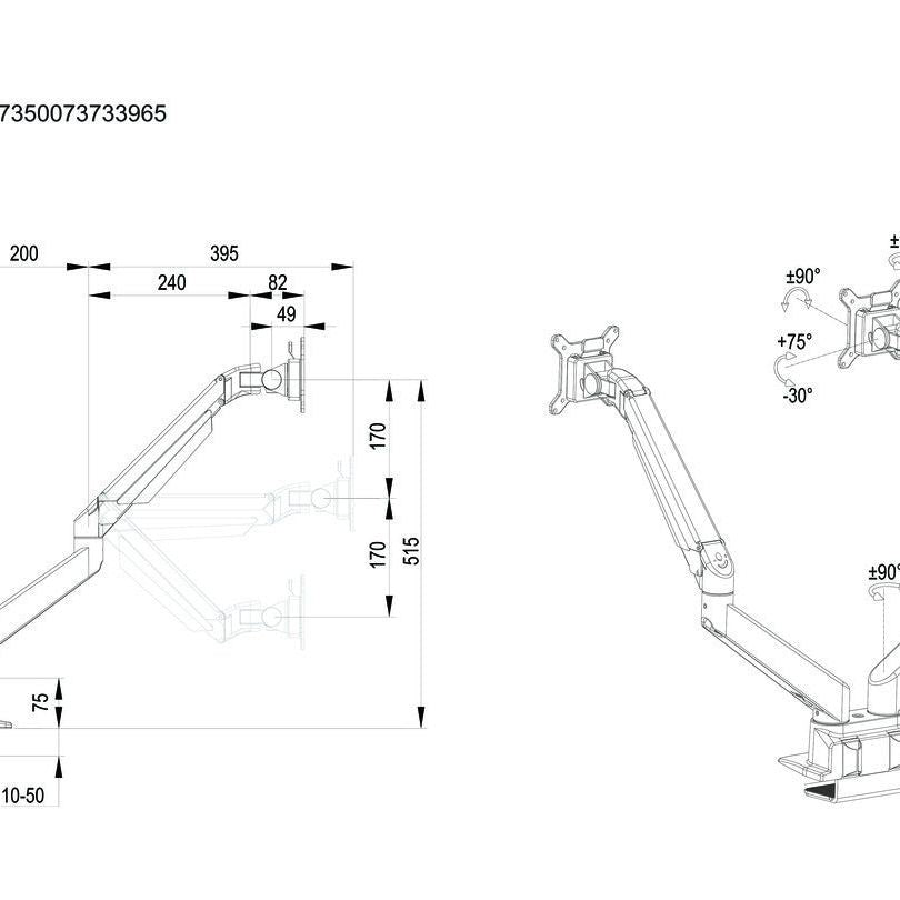 Multibrackets M VESA Gas Lift Arm Dual Side by Side Black