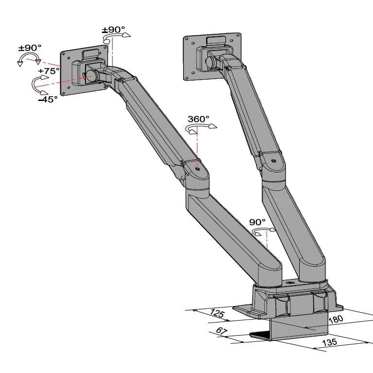 Multibrackets M VESA Gas Lift Arm Dual Side by Side HD Black