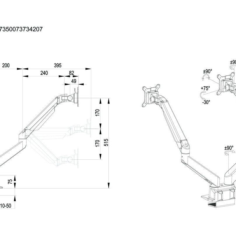 Multibrackets M VESA Gas Lift Arm Dual Side by Side HD Black