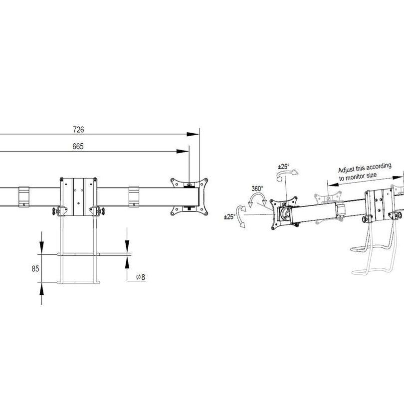 Multibrackets M VESA Gas Lift Arm Single Silver w. Duo Crossbar