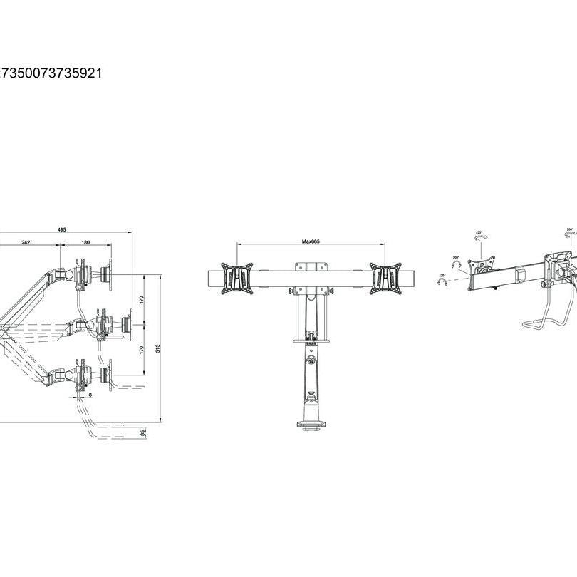 Multibrackets M VESA Gas Lift Arm Single Black w. Duo Crossbar
