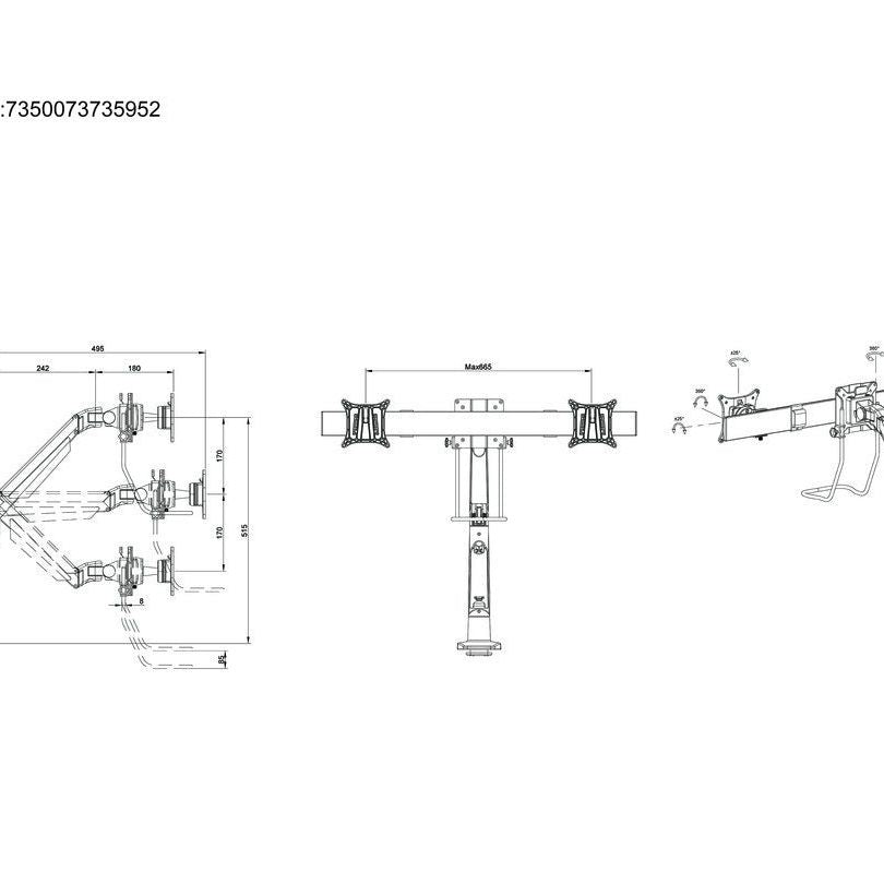 Multibrackets M VESA Gas Lift Arm Single Black HD w. Duo Crossbar