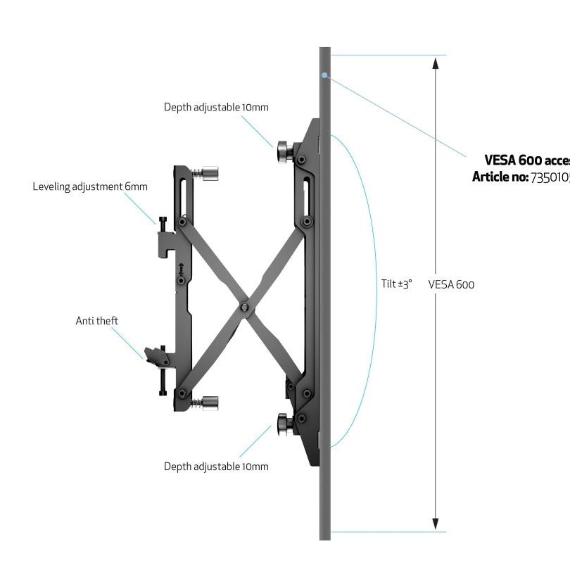 Multibrackets M Wallmount Pro MBW3x3UP Push In Pop Out Black