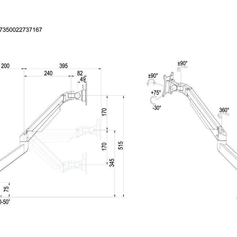 Multibrackets M VESA Gas Lift Arm Single Silver