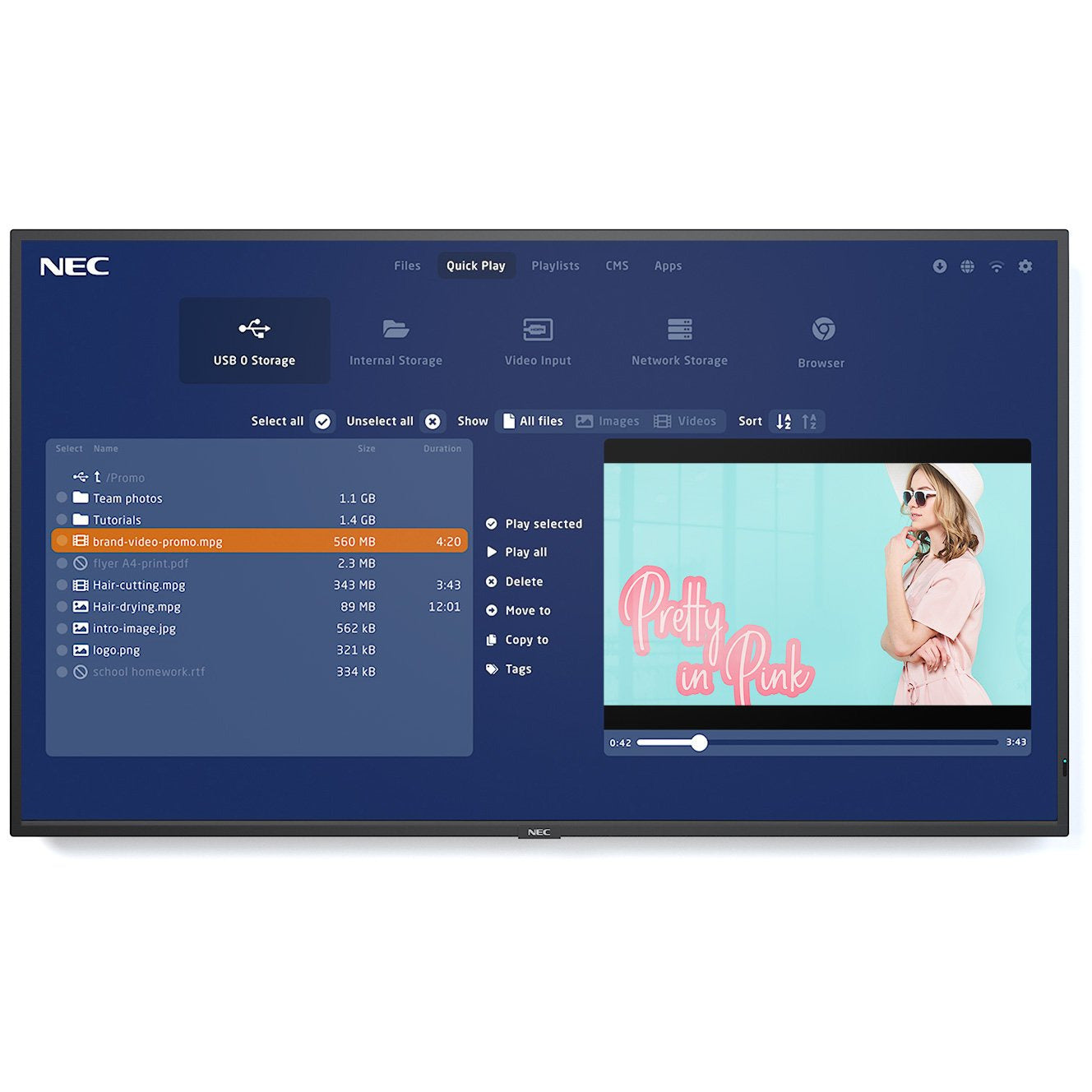 NEC MultiSync® ME651-MPi4 LCD 65" Midrange Large Format Display (incl. NEC MediaPlayer)