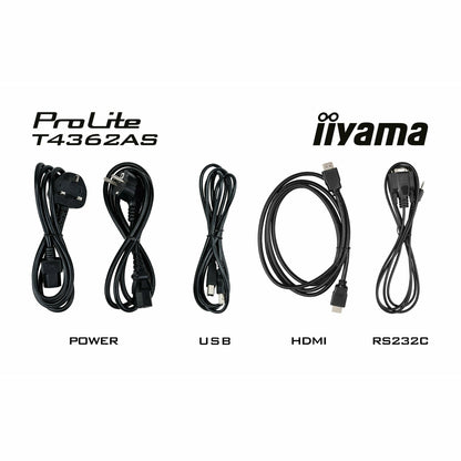 Iiyama ProLite T4362AS-B1 43" IPS 4K UHD Projective Capacitive 20pt Touchscreen with Palm Rejection Edge to Edge Glass Design